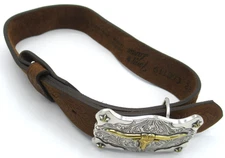 Tony Lama Kids Leather Belt Longhorn Buckle Made in USA Size 22 Brown