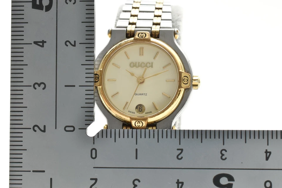 [Quase em perfeito estado] Vintage Gucci 9000L 25mm Marfim Ouro Data Quartzo Relógio Feminino JAPÃO - Imagem 2 de 4