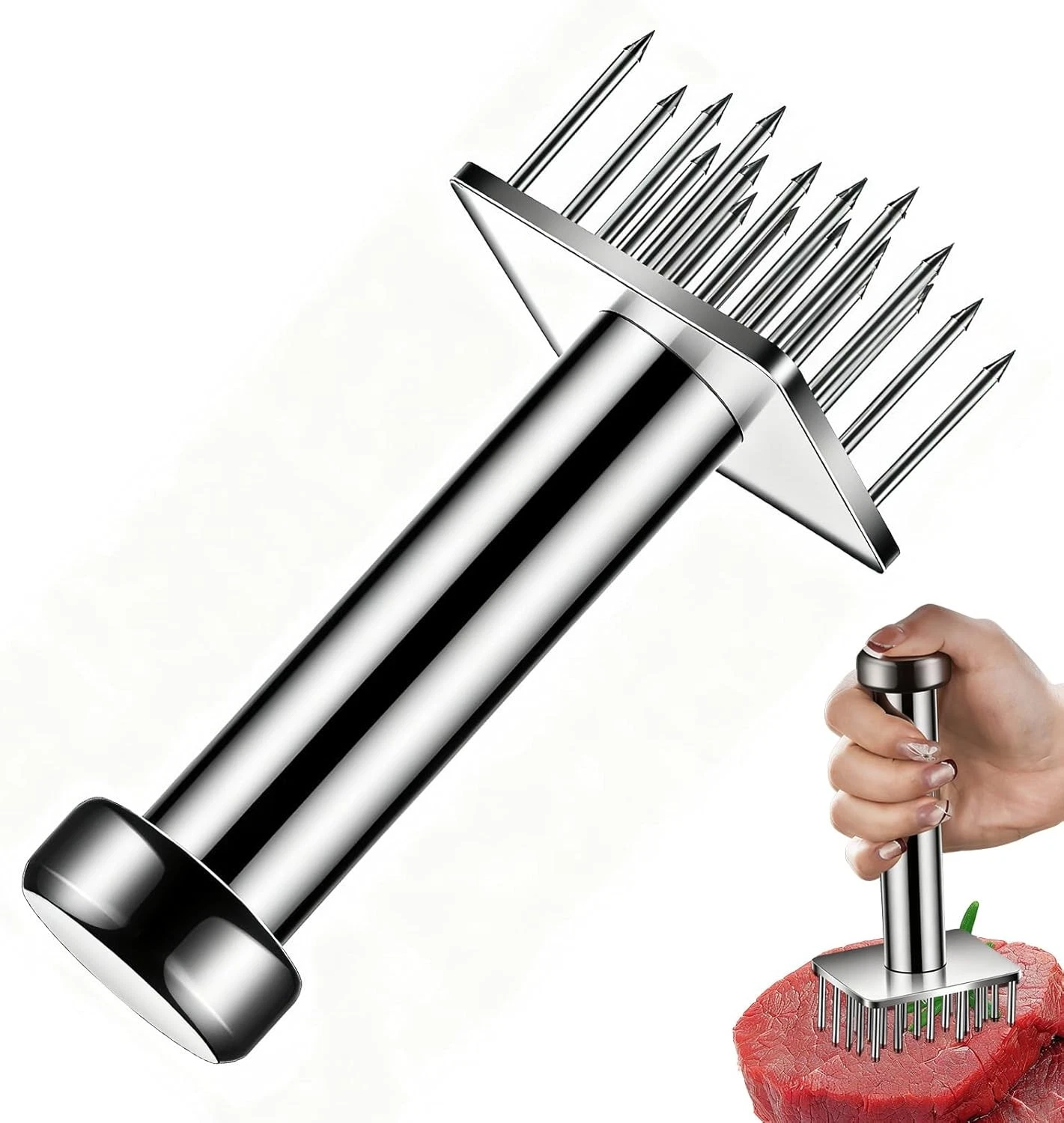 304 Stainless Steel Meat Tenderizer with 18 Sharp Needles - Ideal for