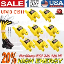 8 Pack Ignition Coil + Spark Plug + Wire For Chevy GMC 5.3L 6.2L V8 UF413 C1511