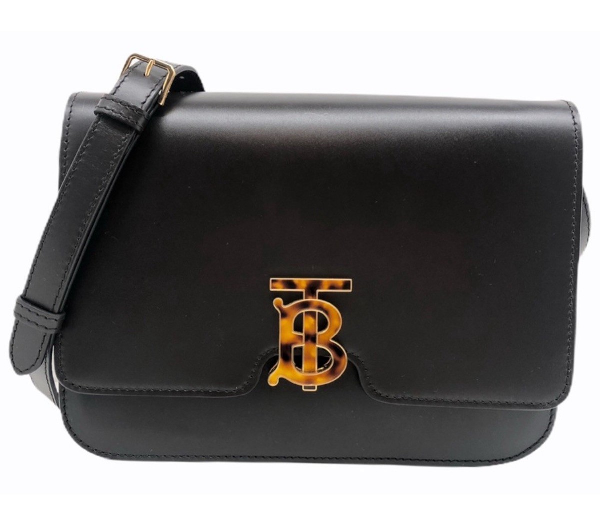 Burberry New With Rags TB Logo Medium Black Coffee Leather
