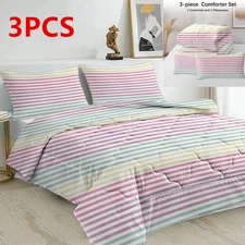 3Pcs Duvet Cover Set Colorful Stripes Bedding Set With 1 Comforter 2 PillowShams