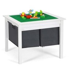2-in-1 Kids Double-sided Activity Building Block Table w/ Storage Drawers White
