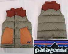 Patagonia Puffer Vest Kids 5T Green/Orange Snap Closure Z4983