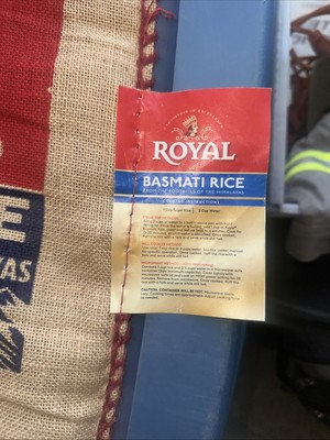 Royal Basmati Rice Bag 20lbs Burlap Handles Zipper Heavy Duty 25th Anniv No Rice