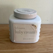 Vtg 1960 Johnson's Baby Cream Jar White Glass Collectible Display almost full