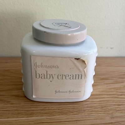 Vtg 1960 Johnson's Baby Cream Jar White Glass Collectible Display almost full