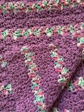 BEAUTIFUL NEW HANDMADE CROCHET BABY BLANKET/AFGHAN  LIGHT PURPLE/PASTEL MULTI
