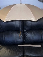 VNTG 1960 s Wood Bamboo Stick Umbrella French Parasol Beige w/ Cover READ