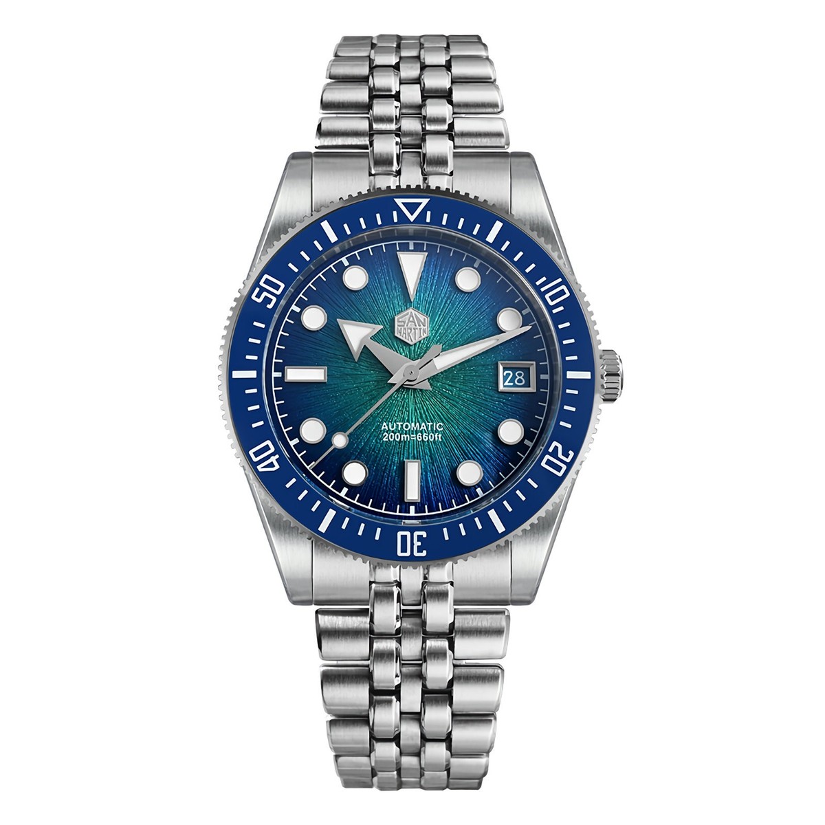 一期一会水晶ジャイアント/巨大フェンスタークォーツ SAN MARTIN SN0148-GX Miyota 9015 Automatic Gradient Dial 37.5mm