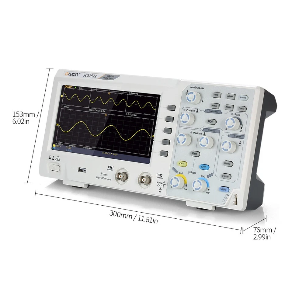 OWON SDS1022 20MHz 100MS/s Economical Educational Digital Storage Oscilloscope - Image 3 of 4