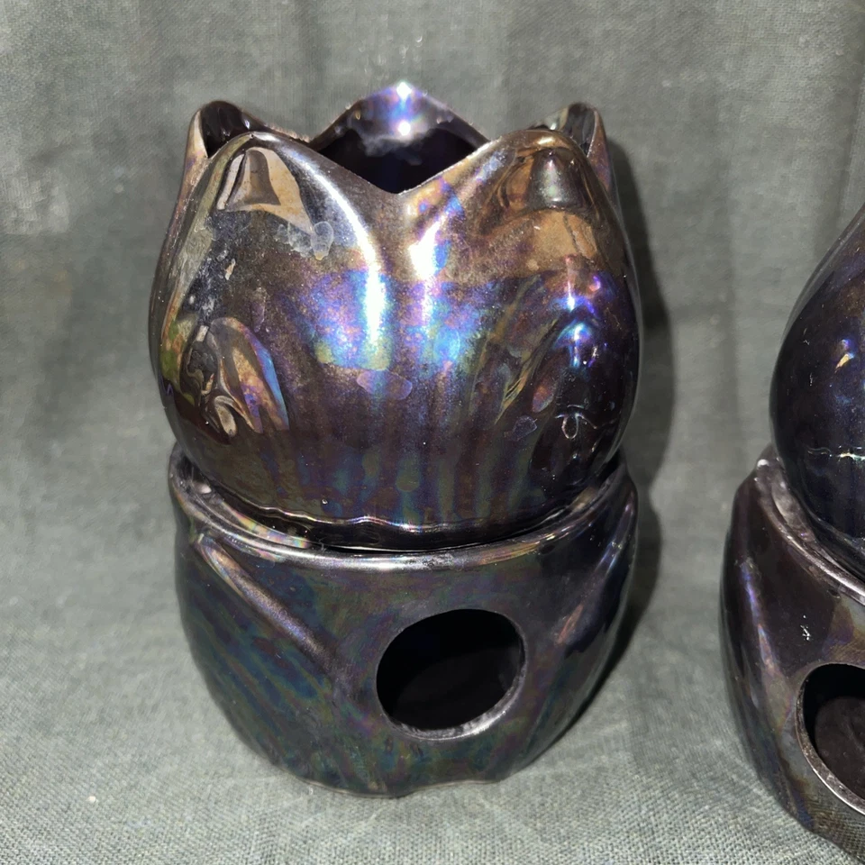 Calentador de cera de arcilla esmalte iridiscente negro luminaria Foto 3 de 4