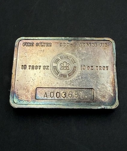 Vintage 10 oz .999+ Fine Silver Bar - A Series Royal Canadian Mint - A003651