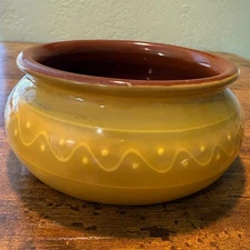 Bobby Flat Terra Pottery Bowl Oven Safe Yellow Brown Decor Dish Cottage Kitchen