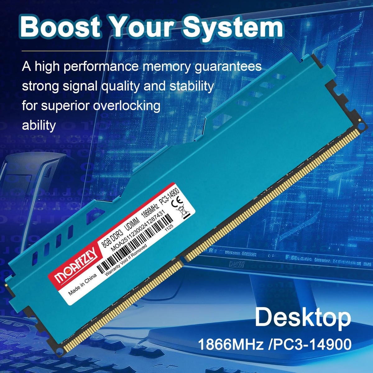 Moaffzey 16GB(2x8GB) DDR3 RAM 1866MHz PC3-14900 CL10 Desktop