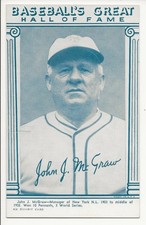 John J. McGraw Baseball's Great Hall Of Fame Exhibit card 1974