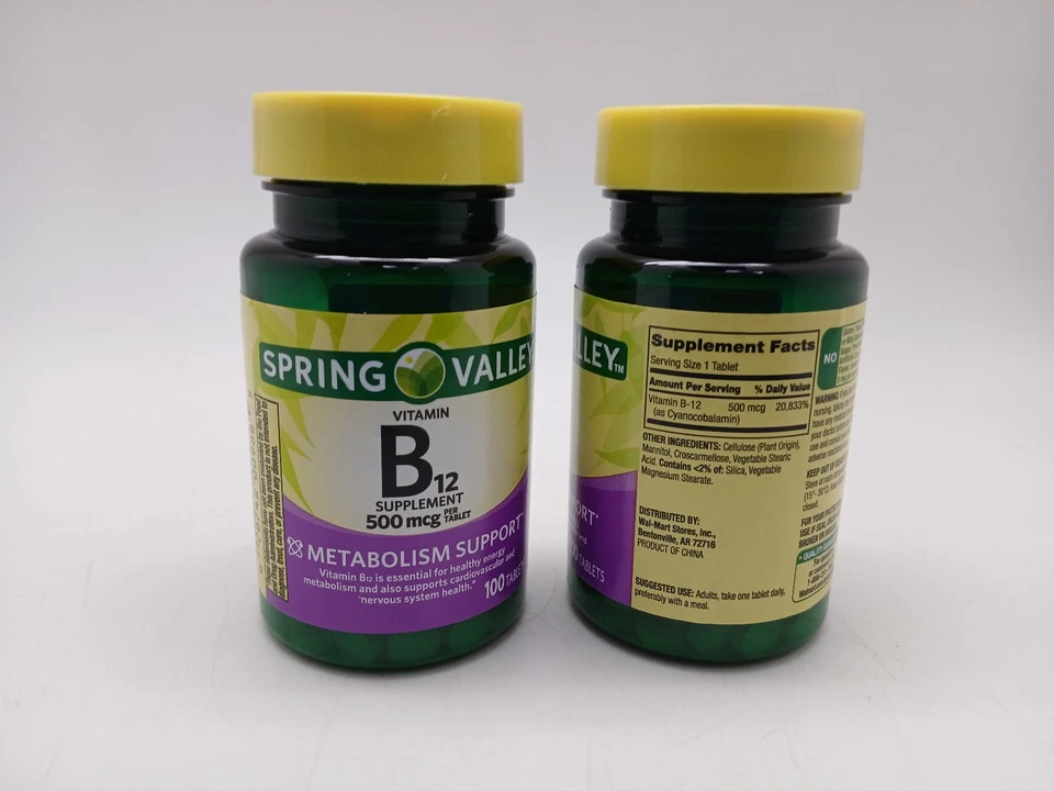 Витамин B12 Spring Valley 500 мкг — 2 упаковки (100 таблеток каждая) | Energy & Metaboli - Изображение 2 из 3