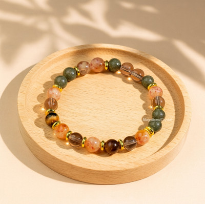 Citrine Smoky Quartz Tiger Eye Pyrite Multi Crystal Bracelet Abundance Jewelry
