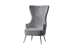 Destiny Modern Accent Chair Velvet Upholstered Gold Tone Legs Living Room Gray