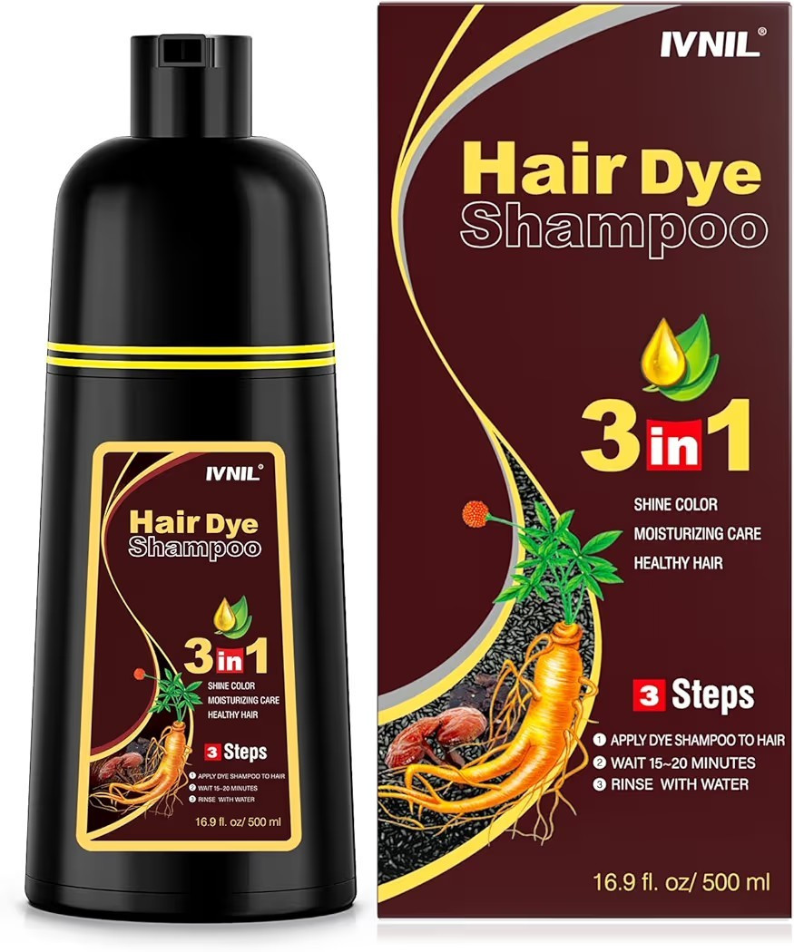Ivnil Hair Dye Shampoo Dark Brown 16.9 fl oz Herbal Fo-ti Gi
