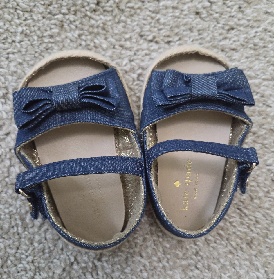 Kate Spade Baby Girl 9-12m Sandals Shoes Denim & Gold - Image 3 of 4