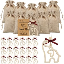 24 Sets Friendship Elephant Ornaments Wooden Christmas Friendship Ornament wi...