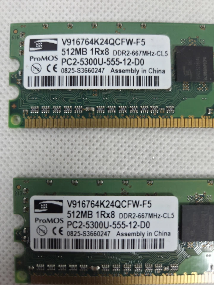 1GB Kit (2x 512MB) ProMOS DDR2 PC2-5300U 667MHz Desktop RAM 240-Pin CL5 - Image 2 of 2