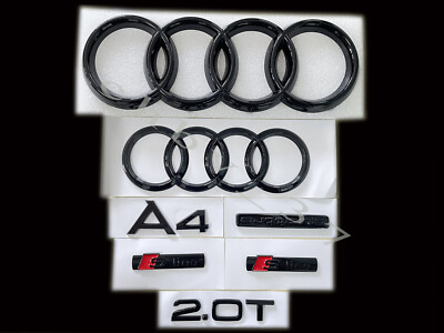 #ad #ad New Audi A4 Emblem Gloss Black Rings Rear Quattro 2.0T Sline 2008 2017 Combo Set $75.97