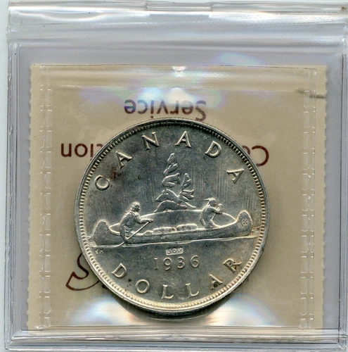 1936 Canadian Silver Dollar  "J.O.P" Counter-stamped - ICCS AU 58