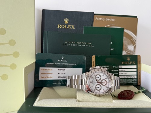 Rolex Cosmograph Daytona White Dial Serviced By Rolex with Warranty Card 116520