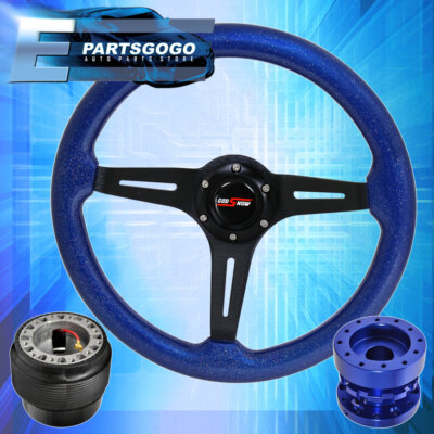 Streak Style Steering Wheel Blue Wood Sparkling + Hub Extender For 89-05 Eclipse