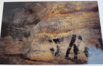 Mark Twain's Cave Hannibal MO Postcard showing Jesse James Name Etched Sept 1879