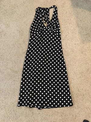 navy polka dot halter dress