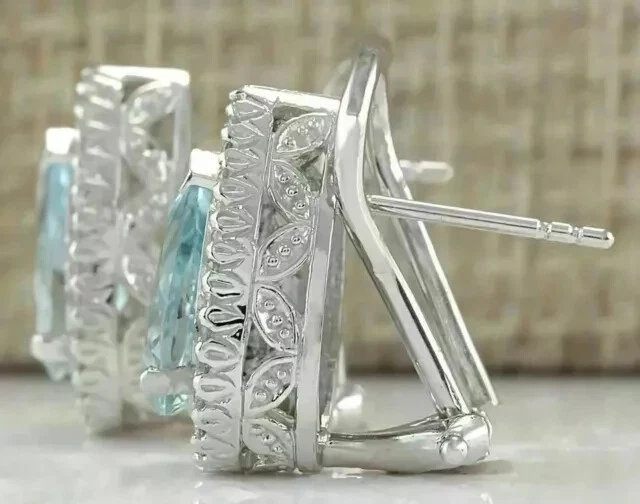 Pendiente aro para mujer enchapado en oro blanco de 14 k aguamarina corte pera creado en laboratorio de 2 quilates Foto 2 de 4