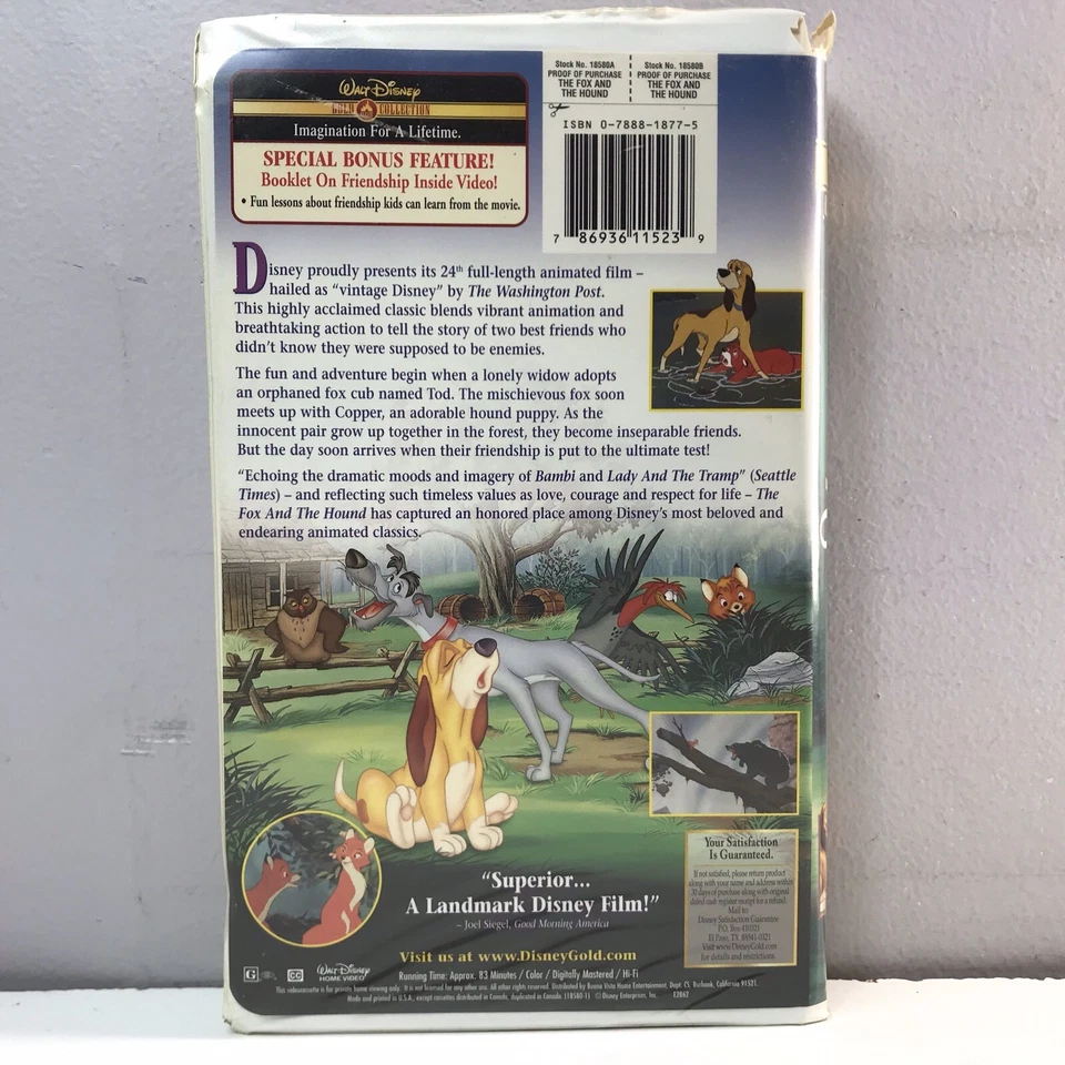 The Fox & the Hound VHS Disney Video Tape Gold Collection Movie VTG Clamshell - Image 2 of 4