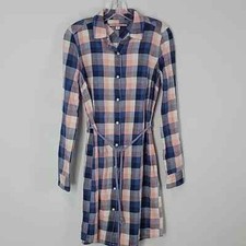 Tommy Hilfiger plaid snap pink  blue belted long sleeve shirtdress size xs
