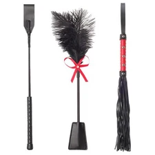 Fumwase 3 Pcs Sex Whip and Crop Set BDSM Whip Leather Horse Crop Feather Tick...