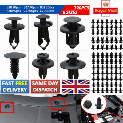190-Piece Car Panel Clip Assortment - 6 Sizes Push Pin Rivets Trim Fasteners