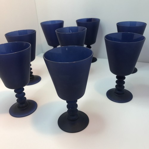 Vintage Französische Eleganz Midnight Royalty Blau Matt Wasser Wein Kelch Gläser Rarität - Bild 5 von 17