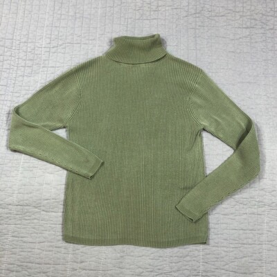Kevo Collection Sweater Women Large Green Silk Turtleneck Ribbed Slim ...