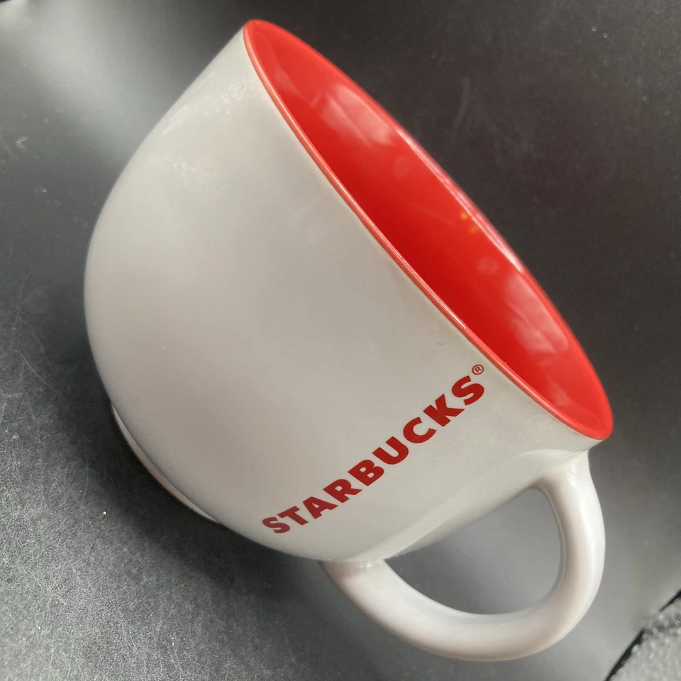 Starbucks Coffee 2014 Wide Ceramic Coffee Mug Red on White & Red Interior - Image 2 of 4