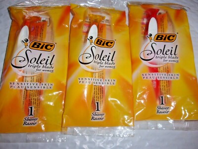 3 SAMPLE BIC Soleil Triple Blade Sensitive Skin Women Disposable Razor 3 Singles