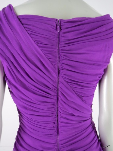 Tadashi Shoji Dress Bodycon Size S Purple Stretch Ruched Sheath Criss Cross - Picture 9 of 11