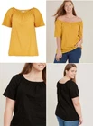 Ladies Ex Evans Yellow Black Linen Blend Bardot Blouse Top Plus Size