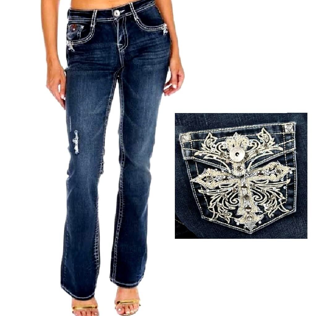 Bling Cross Mid Rise Blue Denim