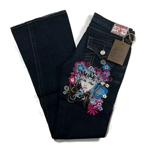 True Religion Joey Godiva Jeans 27 Bestickt Vintage Pickett Zäune Damen Neu