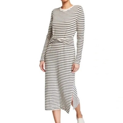 Current/Elliott Womens Small The Studio Striped Long Sleeve Side Slit Midi Dress