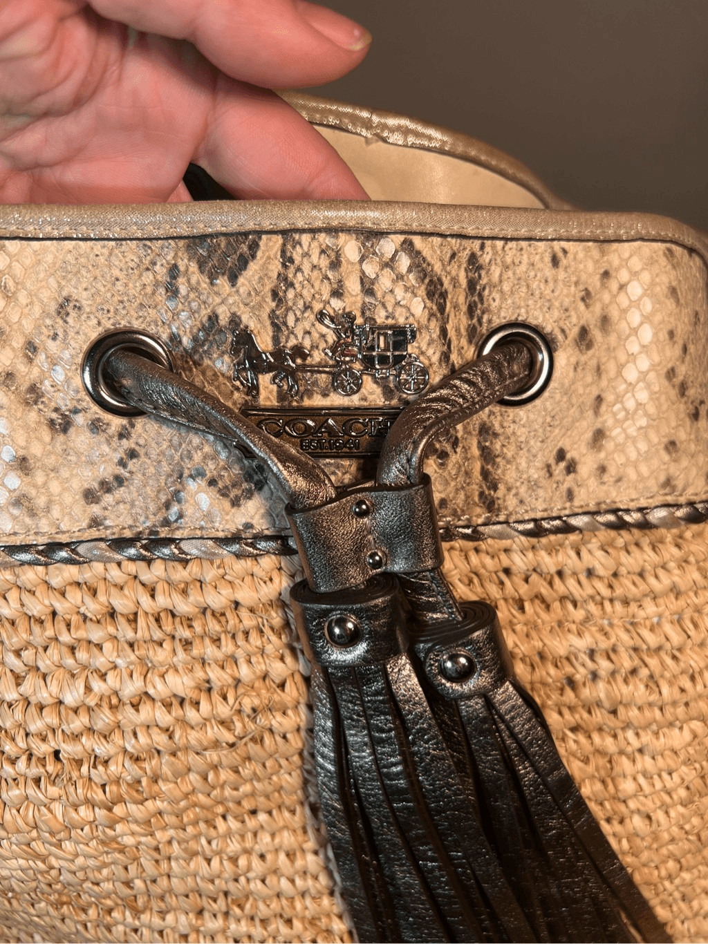 Coach Oversized Straw Python Tote bag Unique and … - image 5