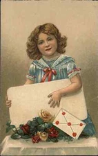 Beautiful Little Girl w/ Giant Letter & Roses Unspecified Greeting Postcard