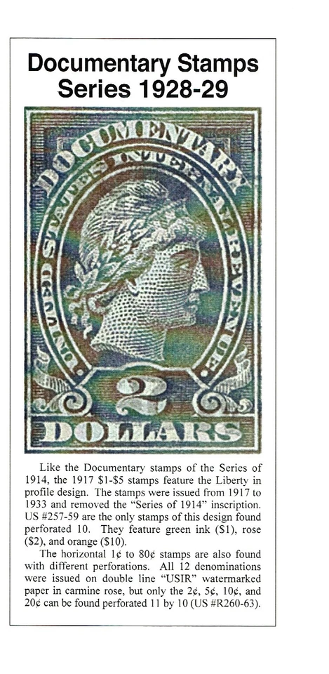 1928-9 U.S. DOCUMENTARY  LIBERTY  Engraved p.10 SET OF 3 Sc#R257-9 Used Hi Value - Image 2 of 2